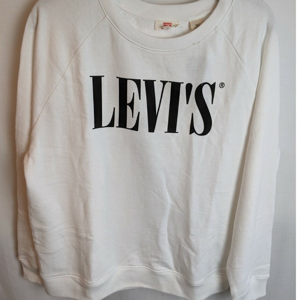 New Levi's Womens Serif Logo Sweatshirt‎ White 90's Look
